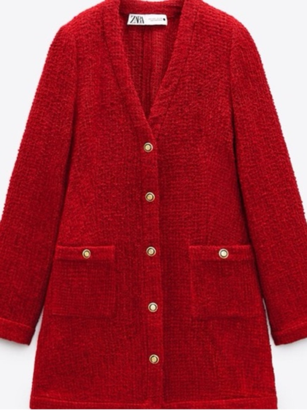 Zara Red Bouclé Button-Front mini dress